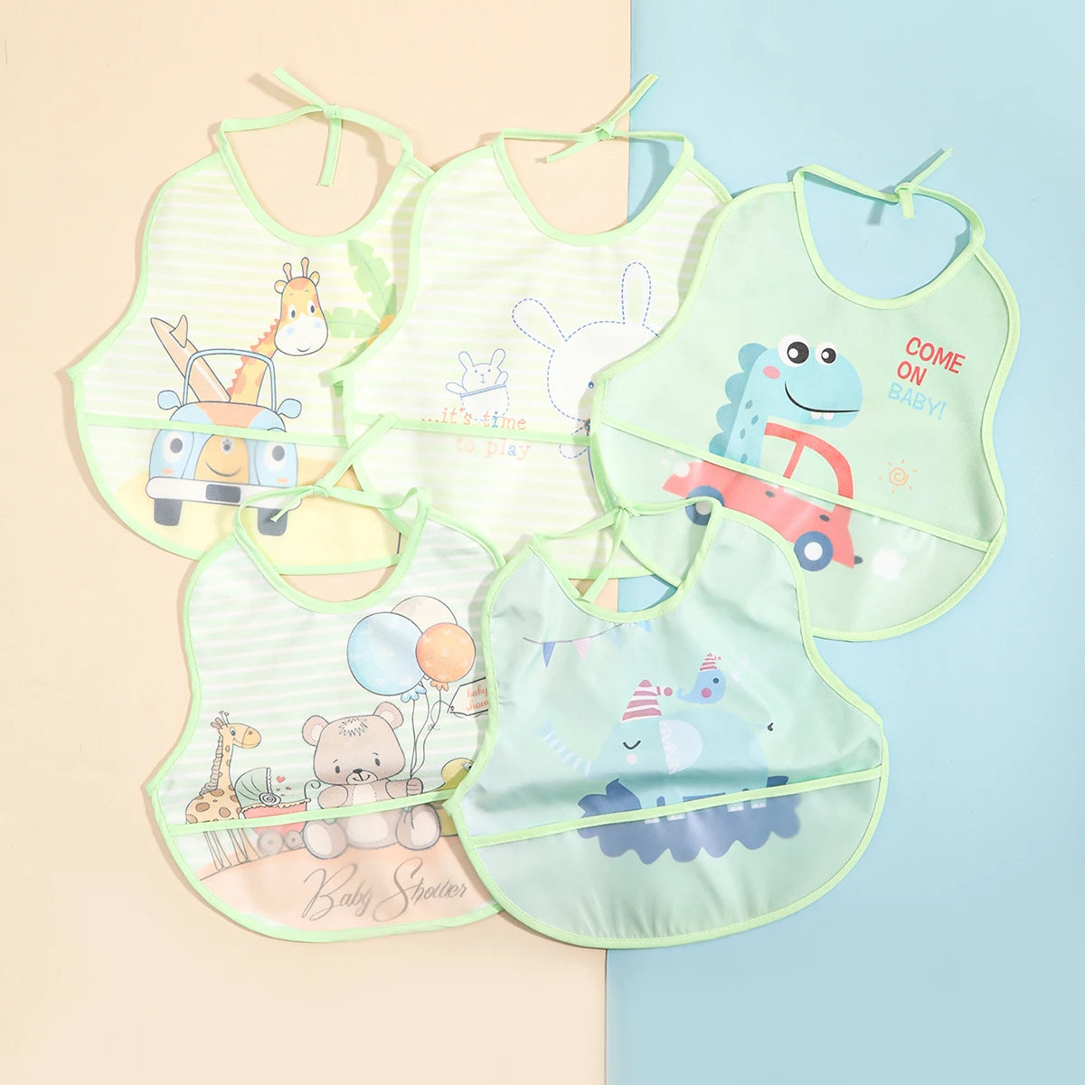 Baby Rice Pocket Bib Antifouling Drool Bib Overgarment Rabbit Wash Drool Pocket PU Waterproof Cape for Children