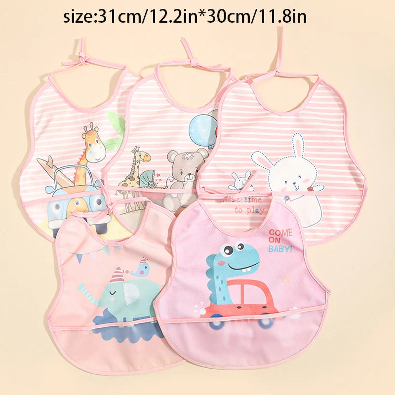 Baby Rice Pocket Bib Antifouling Drool Bib Overgarment Rabbit Wash Drool Pocket PU Waterproof Cape for Children