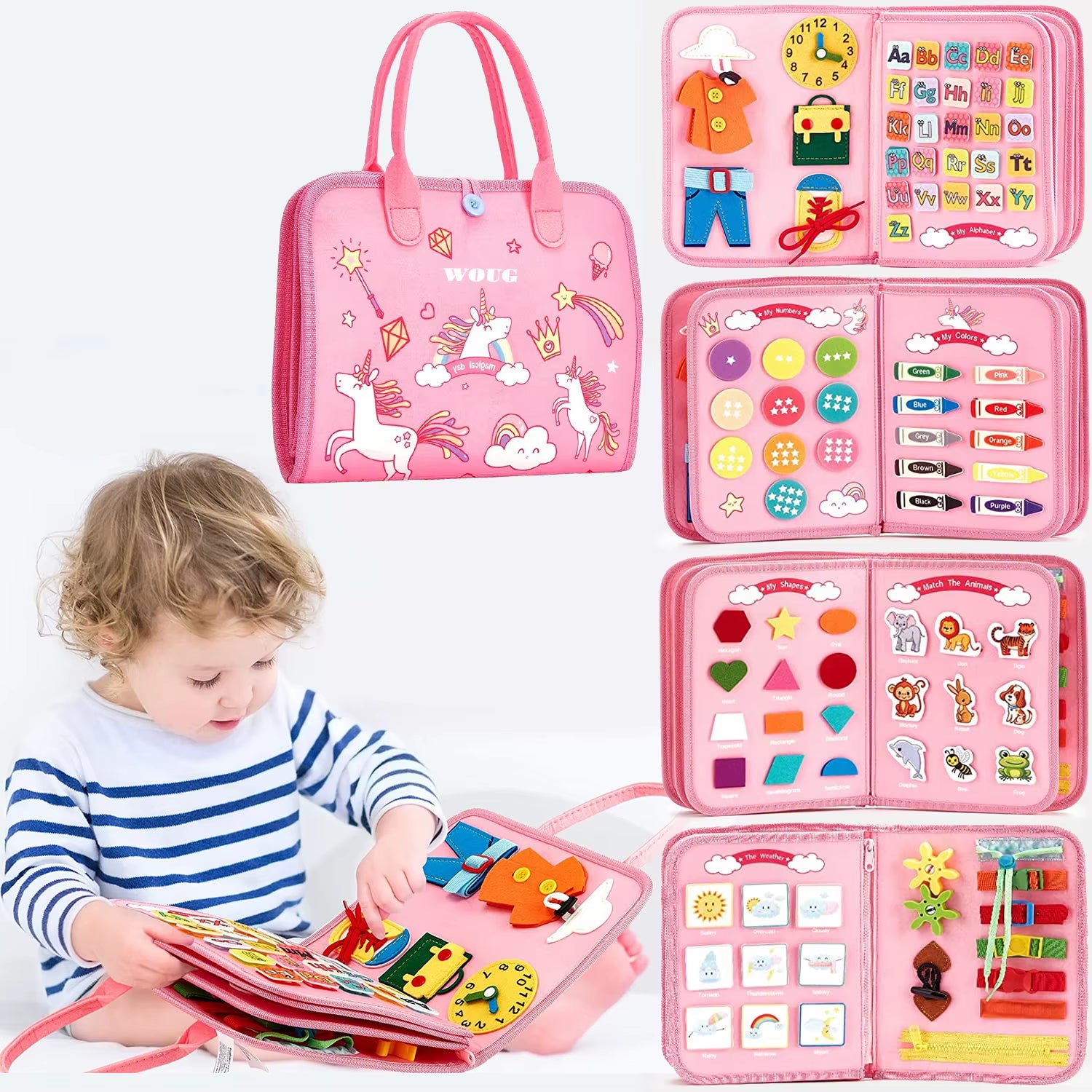 Montessori Toys Busy Board Toddler Sensory Activity Developing Board for Motor Skills， Educational Travel Activity Toys