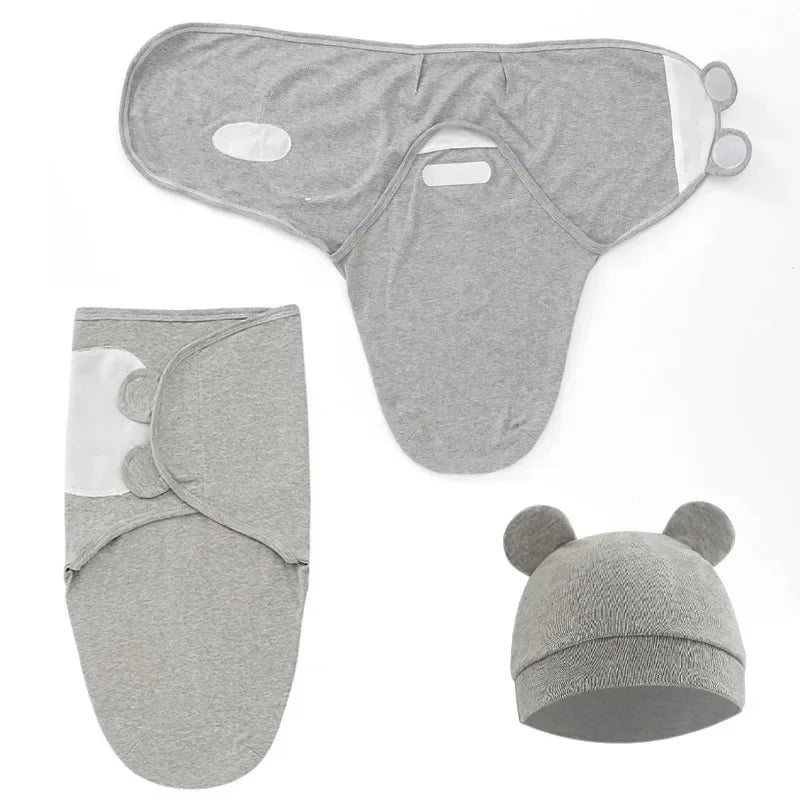 100% Organic Cotton Baby Swaddle Blanket Wrap Hat Set for Infant Adjustable Newborn Swaddle Baby Swaddle for 0-3 Month