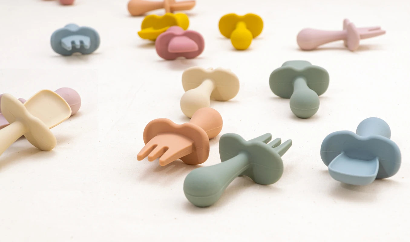 2Pcs/Set BPA Free Silicone Mini Fork Spoon Baby Learning Feeding Solid Food Children'S Tableware Training Utensils for Newborn