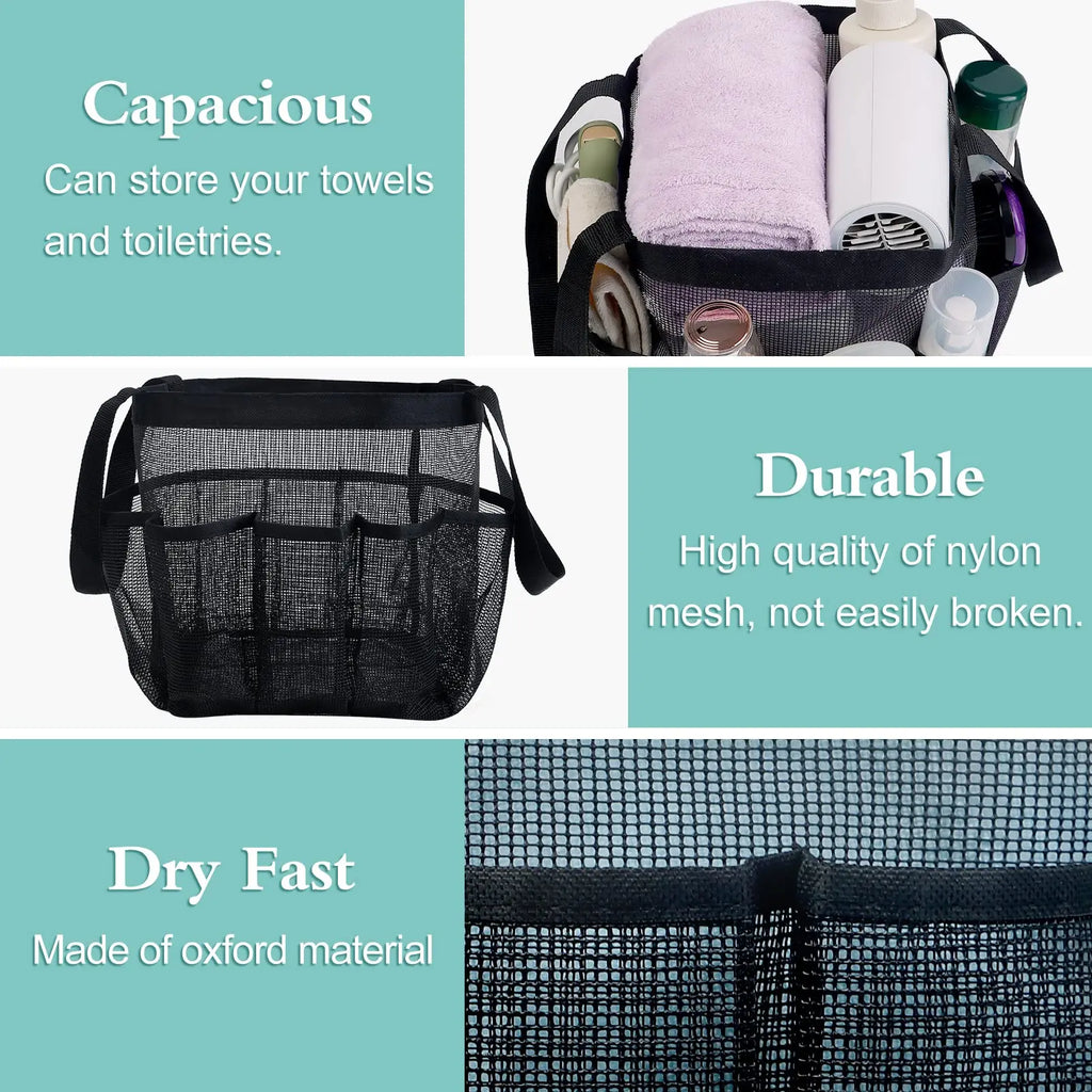 Mesh Shower Caddy Tote Large Shower Caddy Basket Portable Quick Dry Hanging Toiletry Bag 8 Storage Pocket Handle Bath Organizer