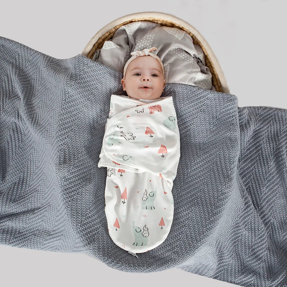 Sleeping Bag for Baby 100%Cotton Soft Adjustable Infant Wrap Summer Thin Sleepwear Elephant Print Diaper Baby Swaddling Blanket