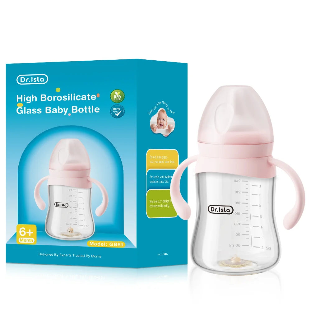 Newborn Feeding Glass Bottles 80/160/240Ml High Borosilicate Wide-Mouthed Anti-Bloating Clear Scale Baby Bottle GB61