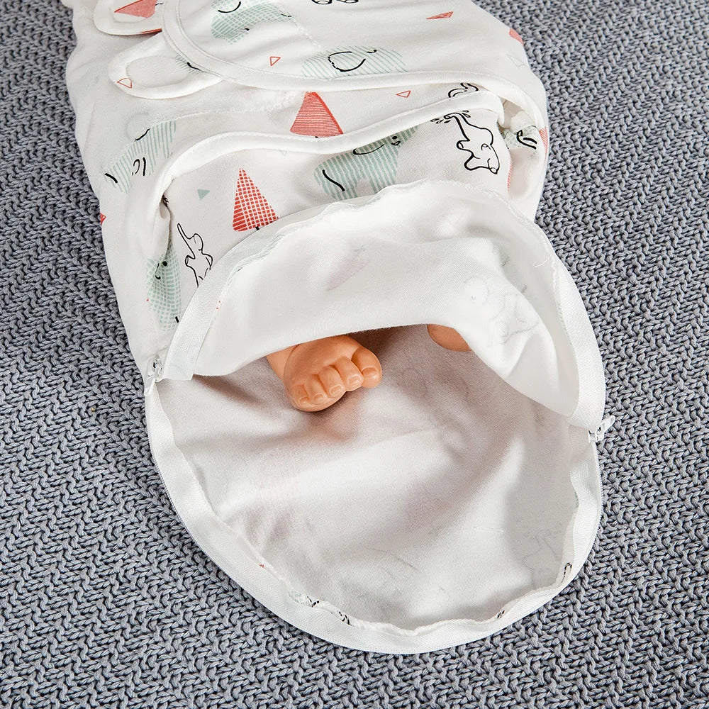 Sleeping Bag for Baby 100%Cotton Soft Adjustable Infant Wrap Summer Thin Sleepwear Elephant Print Diaper Baby Swaddling Blanket