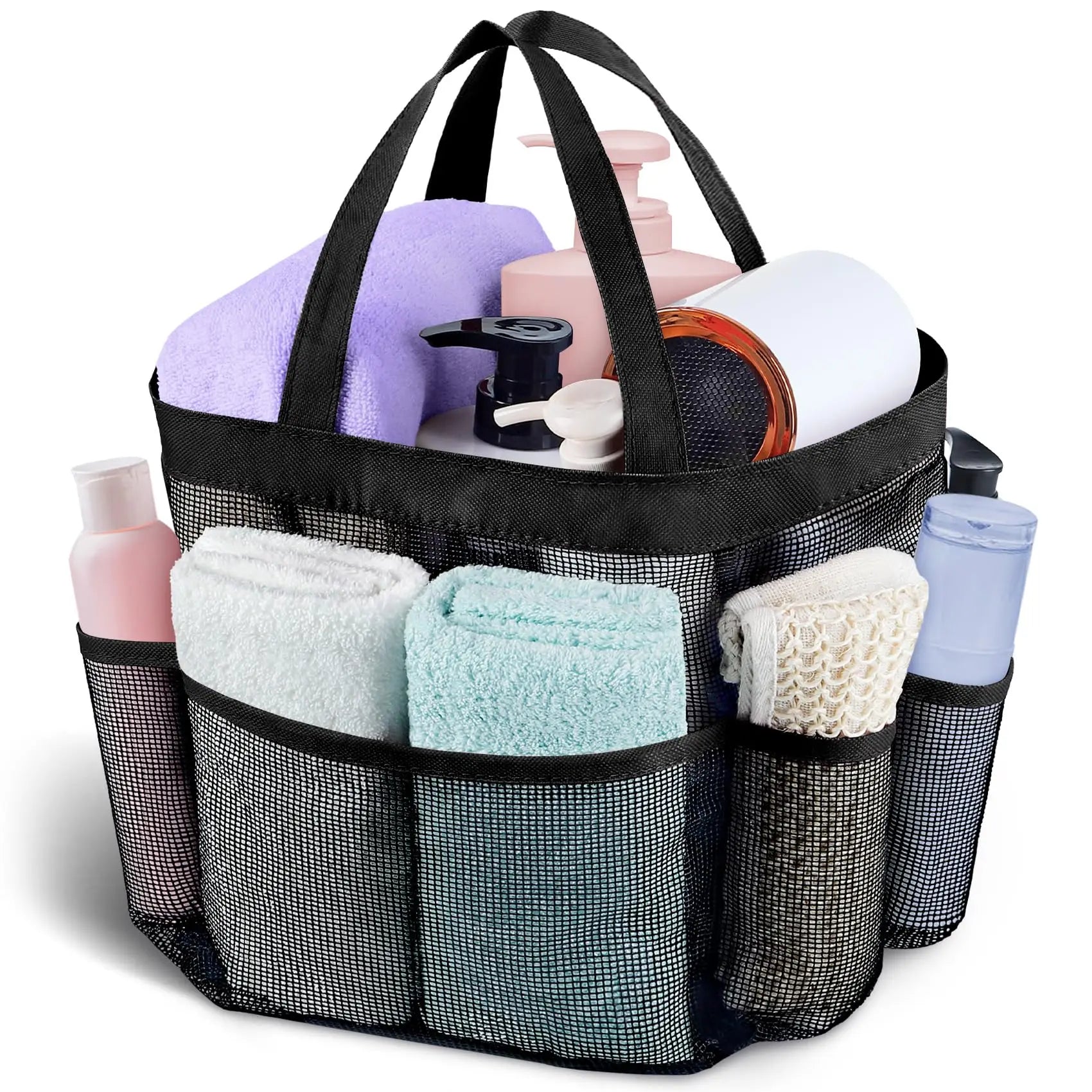 Mesh Shower Caddy Tote Large Shower Caddy Basket Portable Quick Dry Hanging Toiletry Bag 8 Storage Pocket Handle Bath Organizer
