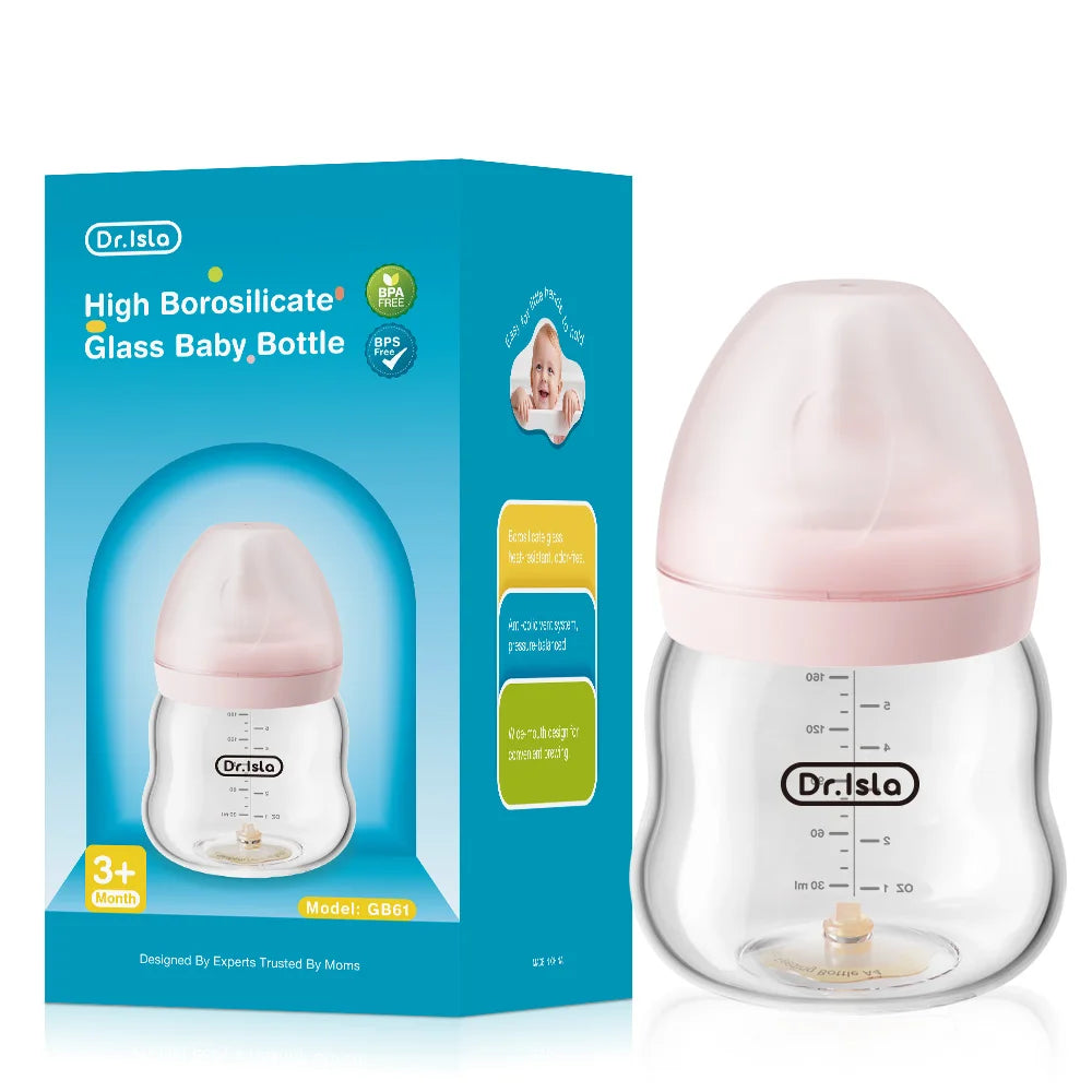Newborn Feeding Glass Bottles 80/160/240Ml High Borosilicate Wide-Mouthed Anti-Bloating Clear Scale Baby Bottle GB61