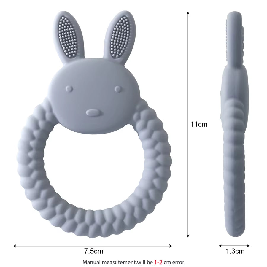New Design Baby Rabbit Baby Toy Food Grade Safe Silicone Toothbrush Teether Toy Teething Set for Newborn Gift