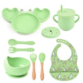 9Pcs Baby Silicone Non-Slip Suction Bowl Plate Spoon Waterproof Bib Cup Set Baby Crab Dishes Food Feeding Bowl for Kids BPA Free
