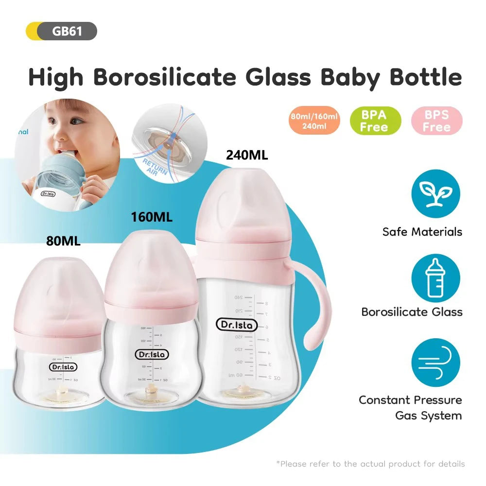 Newborn Feeding Glass Bottles 80/160/240Ml High Borosilicate Wide-Mouthed Anti-Bloating Clear Scale Baby Bottle GB61