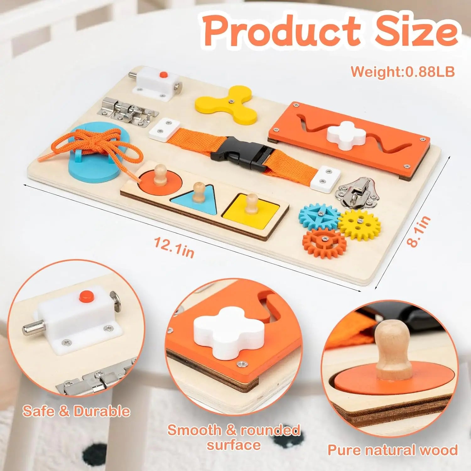 Montessori Busy Board for Toddlers Wooden Activity Sensory Board for Fine Motor Skills Travel Educational Learning Toys for Kid