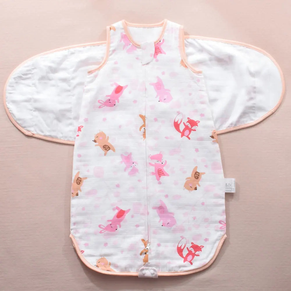 Baby Sleeping Bag Wearable Blanket Newborn Swaddle Wrap Sack Gauze Bamboo Cotton Spring 1Tog Sleep Bag Changing Diaper 0-24M