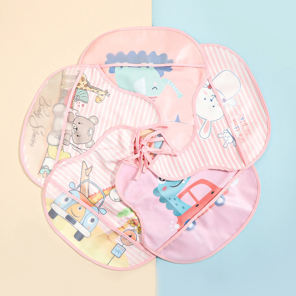 Baby Rice Pocket Bib Antifouling Drool Bib Overgarment Rabbit Wash Drool Pocket PU Waterproof Cape for Children
