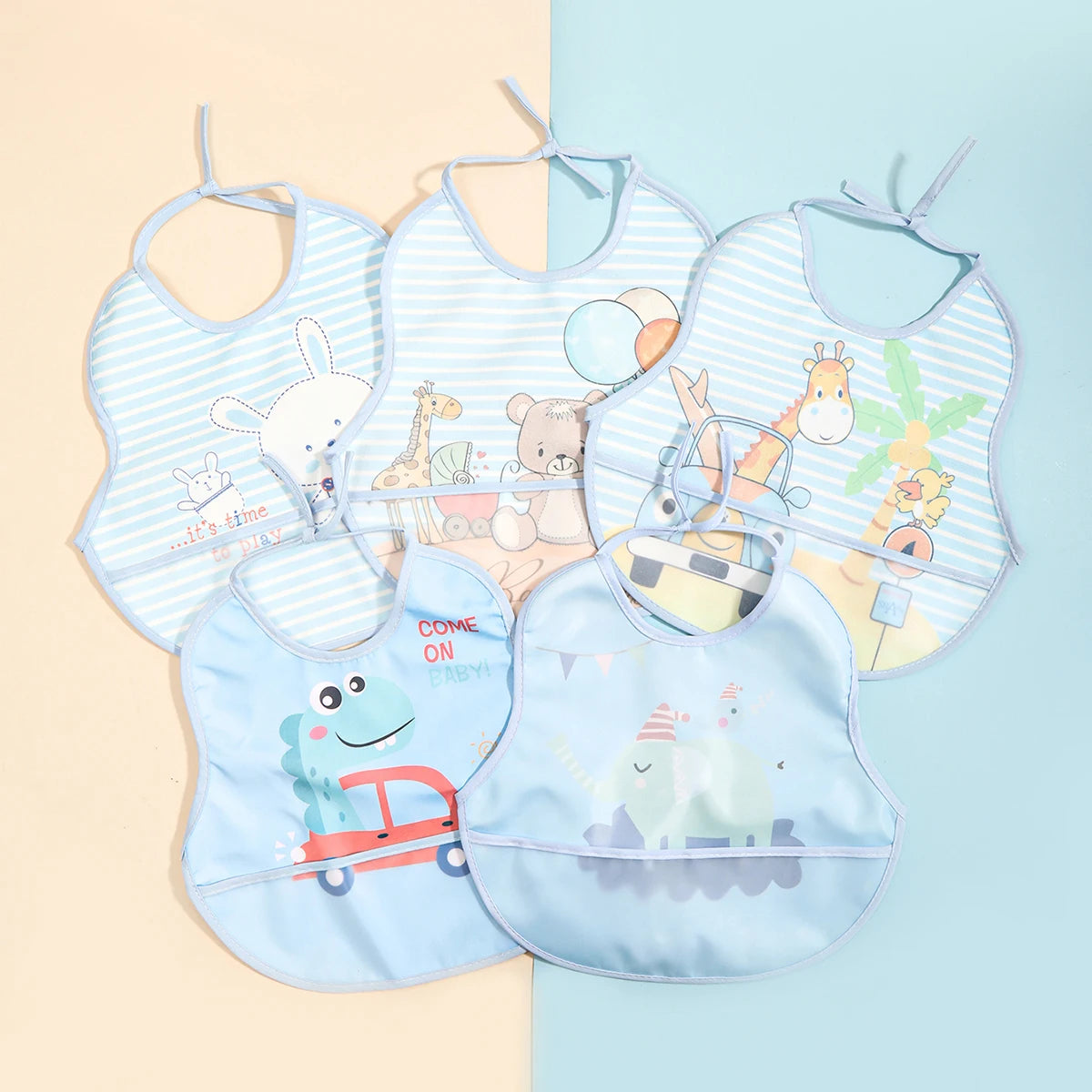 Baby Rice Pocket Bib Antifouling Drool Bib Overgarment Rabbit Wash Drool Pocket PU Waterproof Cape for Children