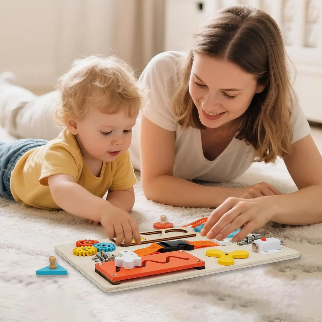 Montessori Busy Board for Toddlers Wooden Activity Sensory Board for Fine Motor Skills Travel Educational Learning Toys for Kid
