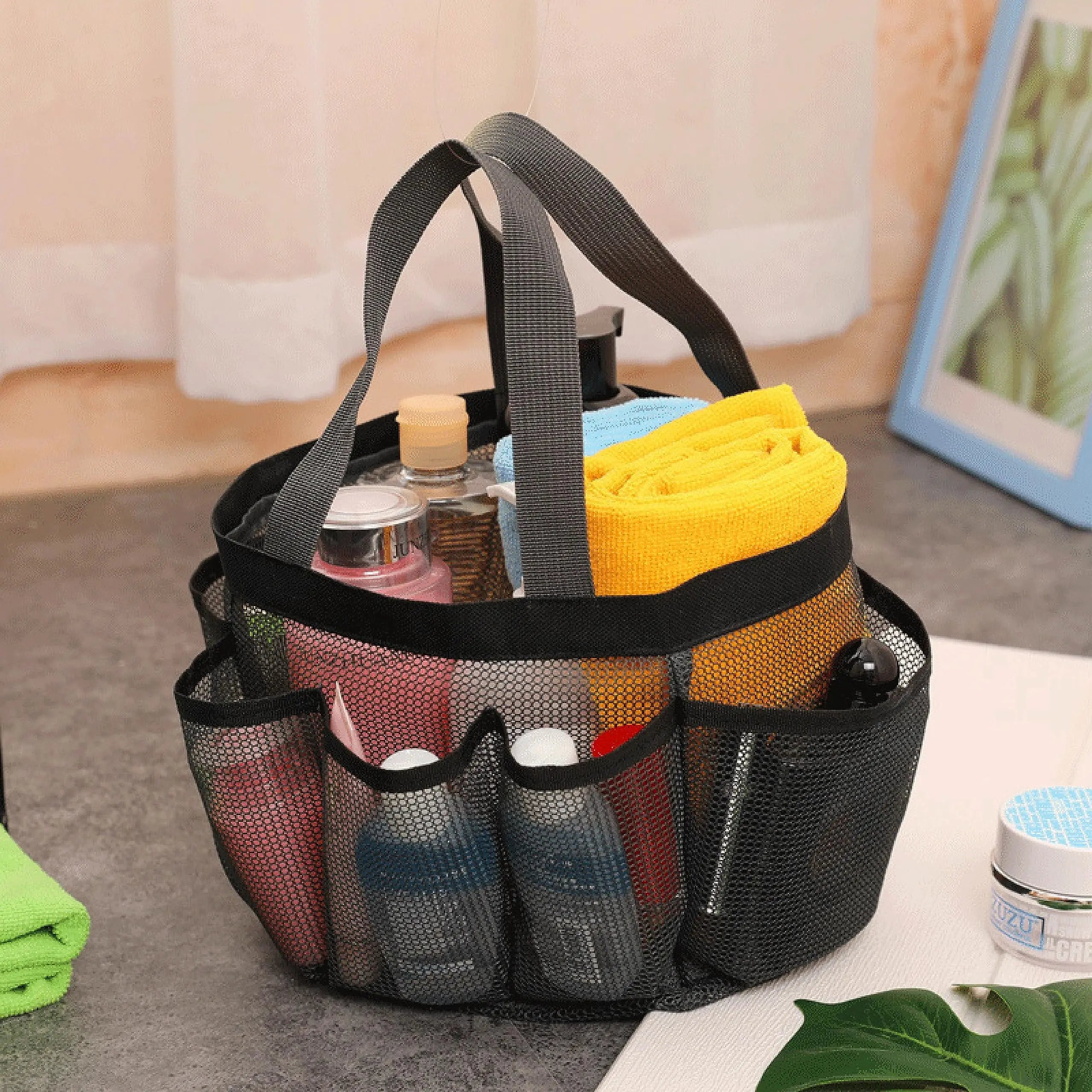 Mesh Shower Caddy Tote Large Shower Caddy Basket Portable Quick Dry Hanging Toiletry Bag 8 Storage Pocket Handle Bath Organizer