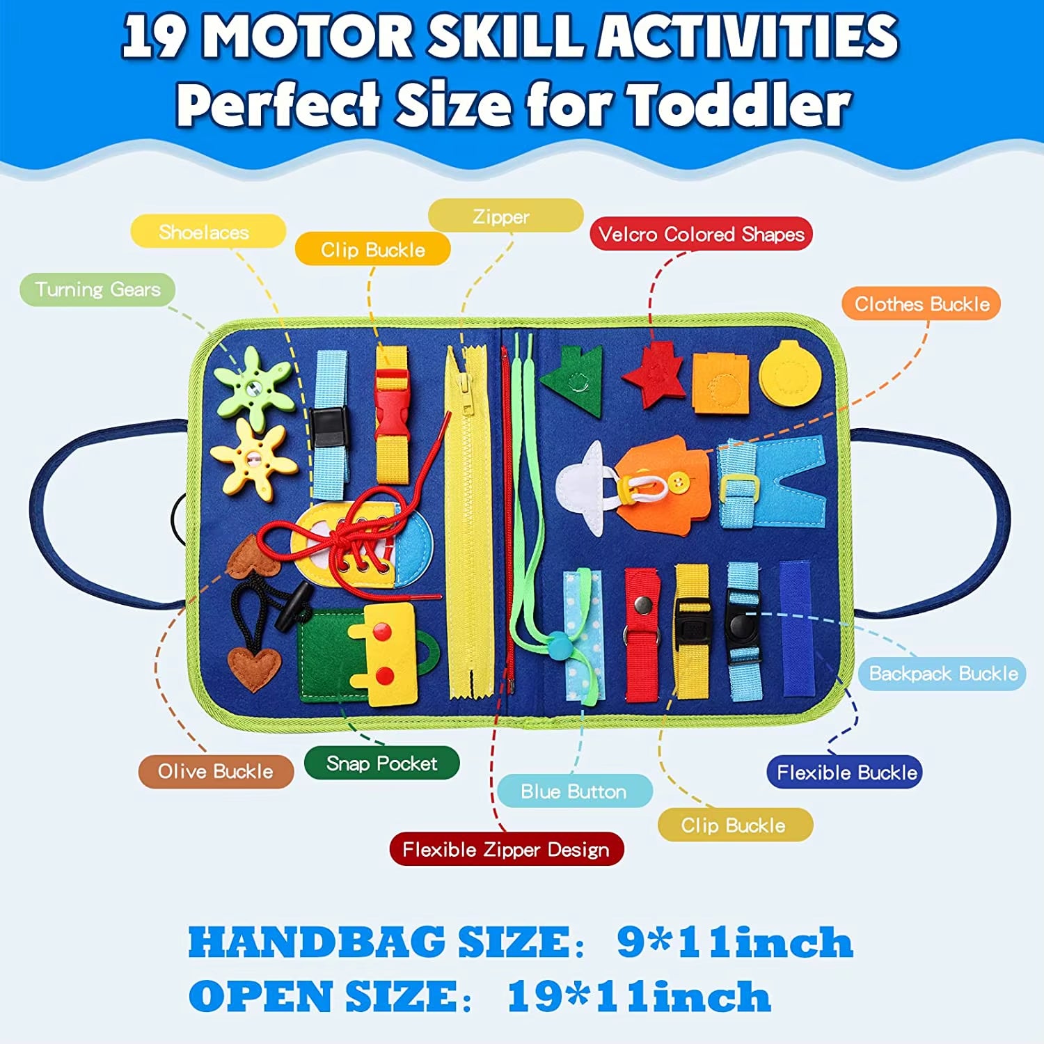 Montessori Toys Busy Board Toddler Sensory Activity Developing Board for Motor Skills， Educational Travel Activity Toys