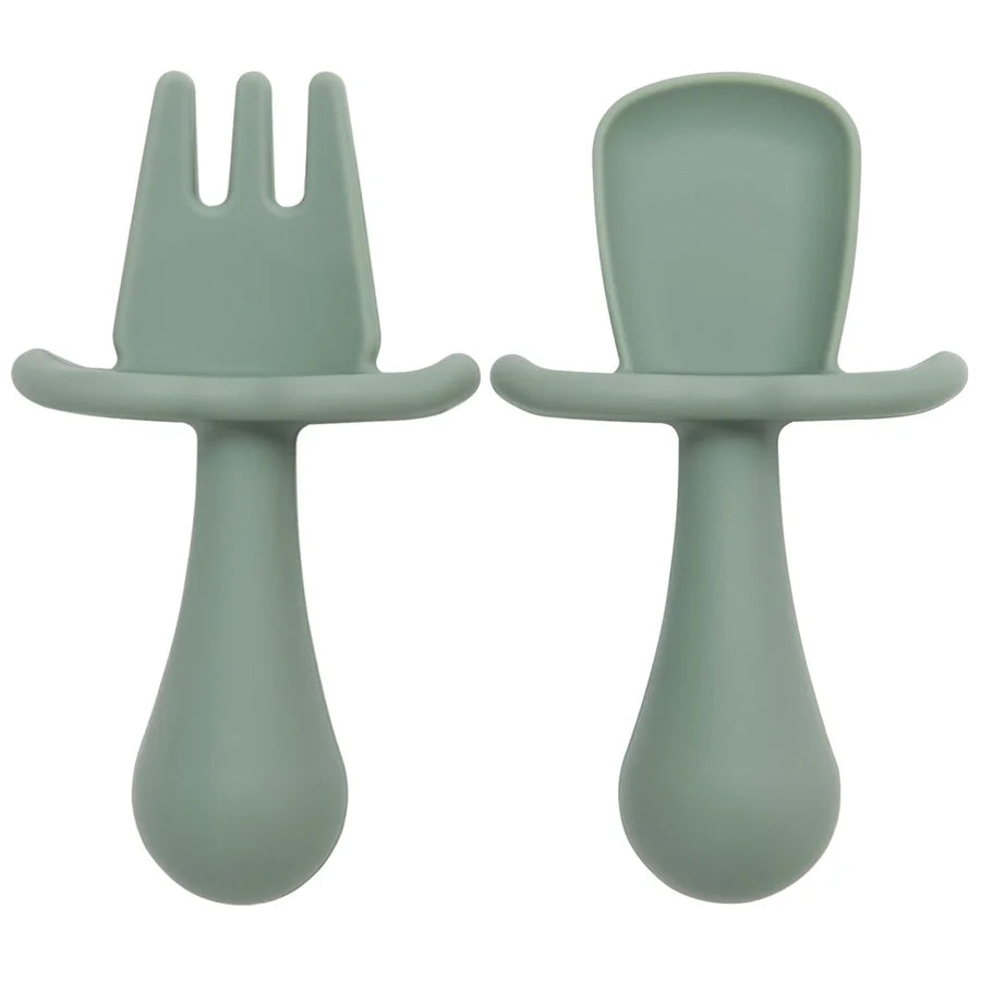 2Pcs/Set BPA Free Silicone Mini Fork Spoon Baby Learning Feeding Solid Food Children'S Tableware Training Utensils for Newborn