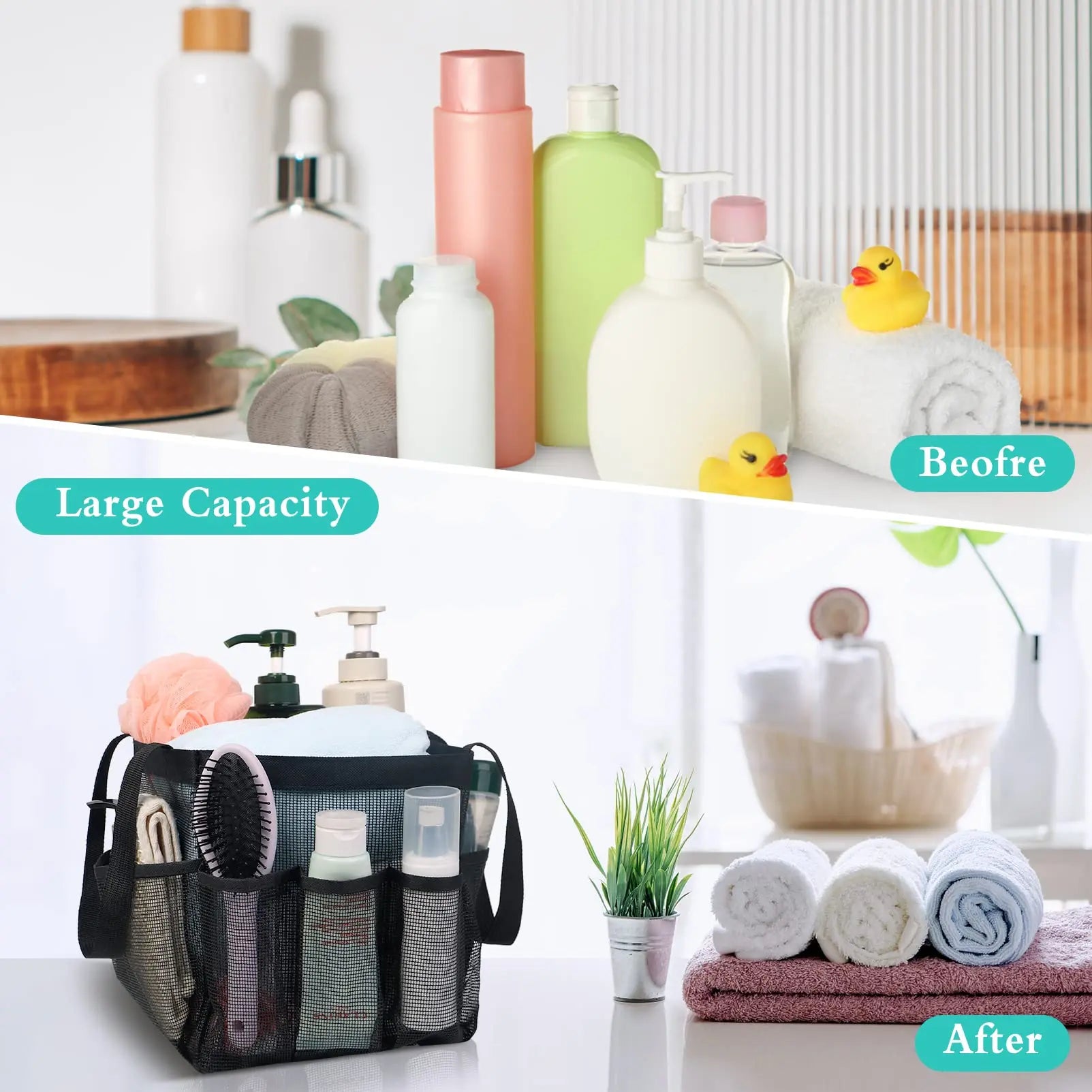 Mesh Shower Caddy Tote Large Shower Caddy Basket Portable Quick Dry Hanging Toiletry Bag 8 Storage Pocket Handle Bath Organizer