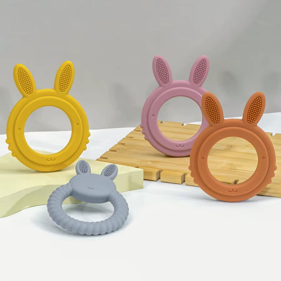 New Design Baby Rabbit Baby Toy Food Grade Safe Silicone Toothbrush Teether Toy Teething Set for Newborn Gift