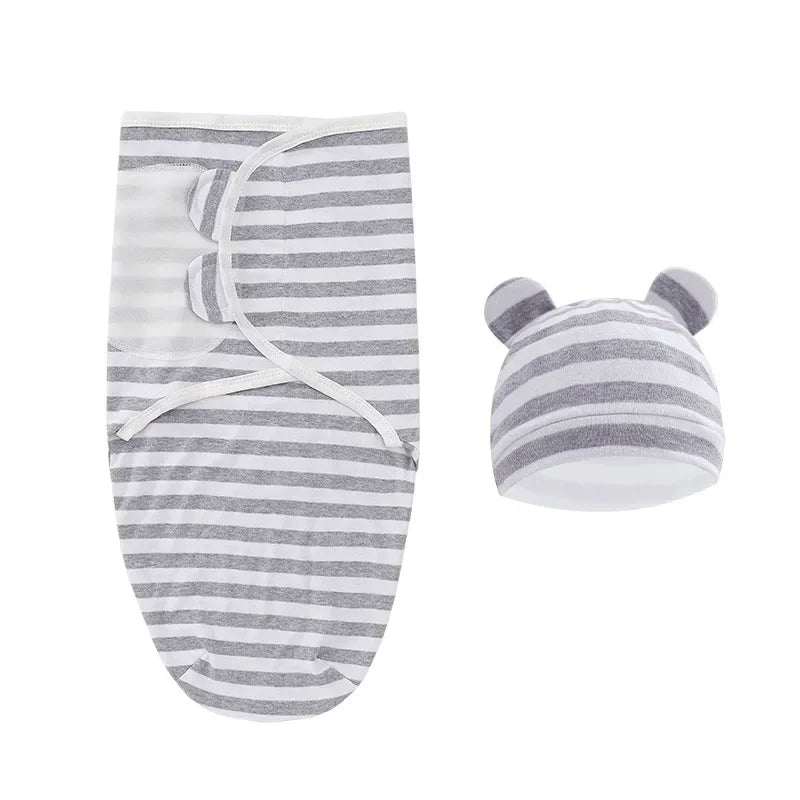 100% Organic Cotton Baby Swaddle Blanket Wrap Hat Set for Infant Adjustable Newborn Swaddle Baby Swaddle for 0-3 Month