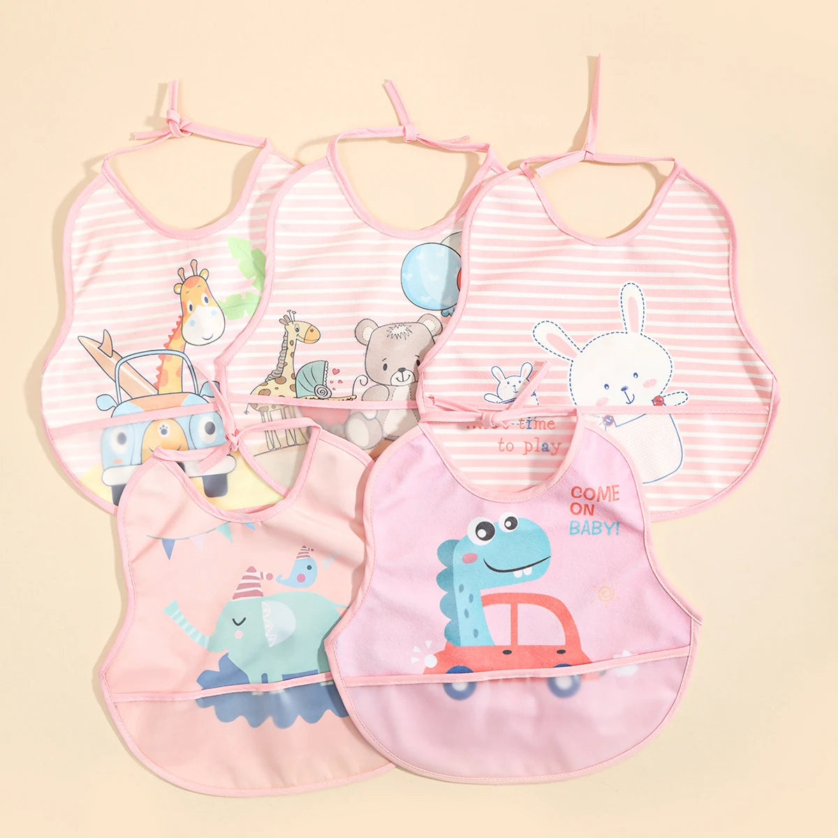 Baby Rice Pocket Bib Antifouling Drool Bib Overgarment Rabbit Wash Drool Pocket PU Waterproof Cape for Children