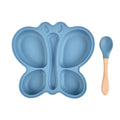 2Pcs Baby Butterfly Silicone Dining Plate Sucker Bowl Divided Sectioned Traininig Self-Feeding Spoon Non-Slip Kid Tableware Set