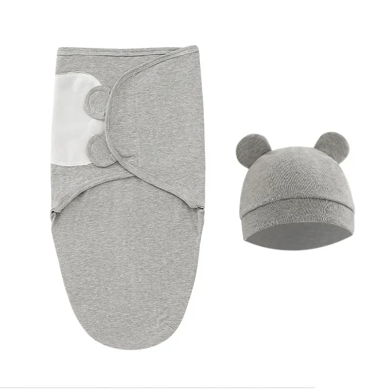 100% Organic Cotton Baby Swaddle Blanket Wrap Hat Set for Infant Adjustable Newborn Swaddle Baby Swaddle for 0-3 Month