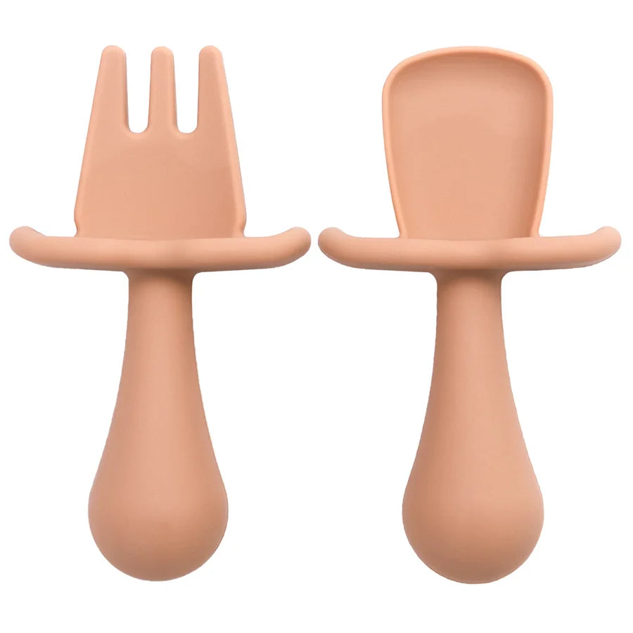 2Pcs/Set BPA Free Silicone Mini Fork Spoon Baby Learning Feeding Solid Food Children'S Tableware Training Utensils for Newborn