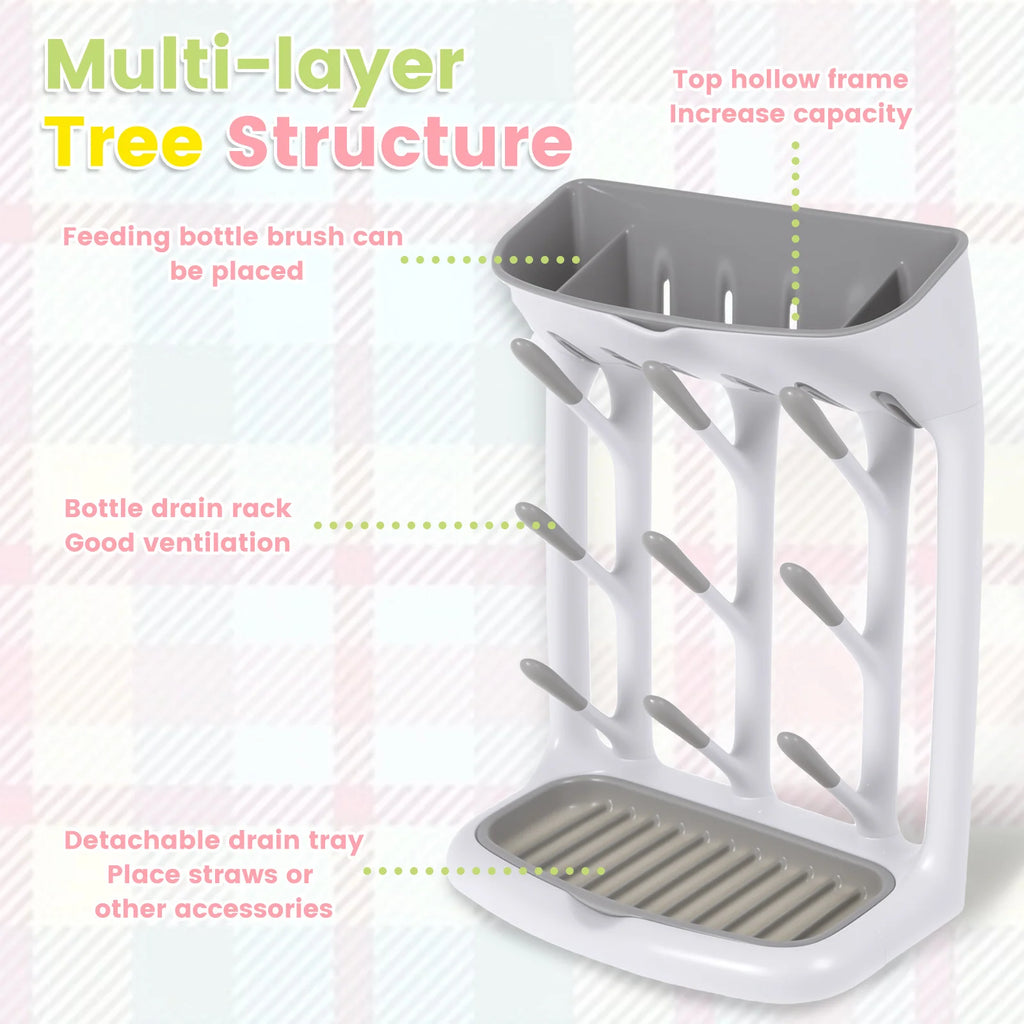 Baby Bottle Drying Rack Space Saving Countertop Holder Detachable Tray Baby Bottles Holder Organizer and Drying