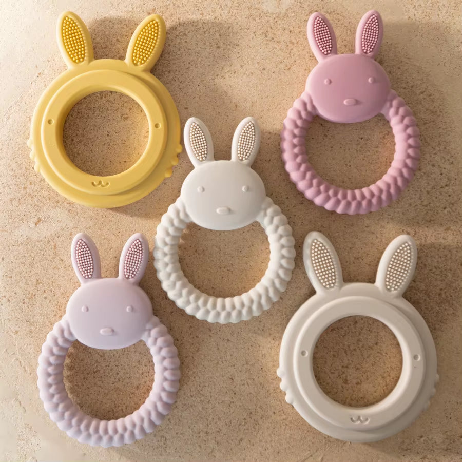 New Design Baby Rabbit Baby Toy Food Grade Safe Silicone Toothbrush Teether Toy Teething Set for Newborn Gift