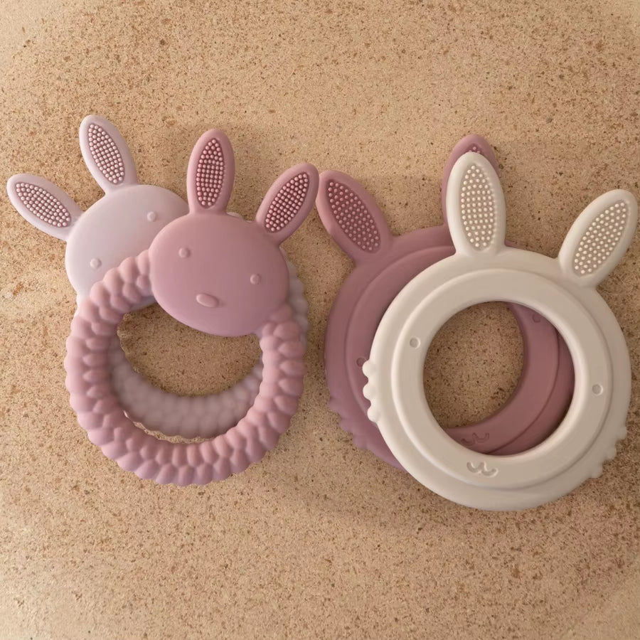 New Design Baby Rabbit Baby Toy Food Grade Safe Silicone Toothbrush Teether Toy Teething Set for Newborn Gift