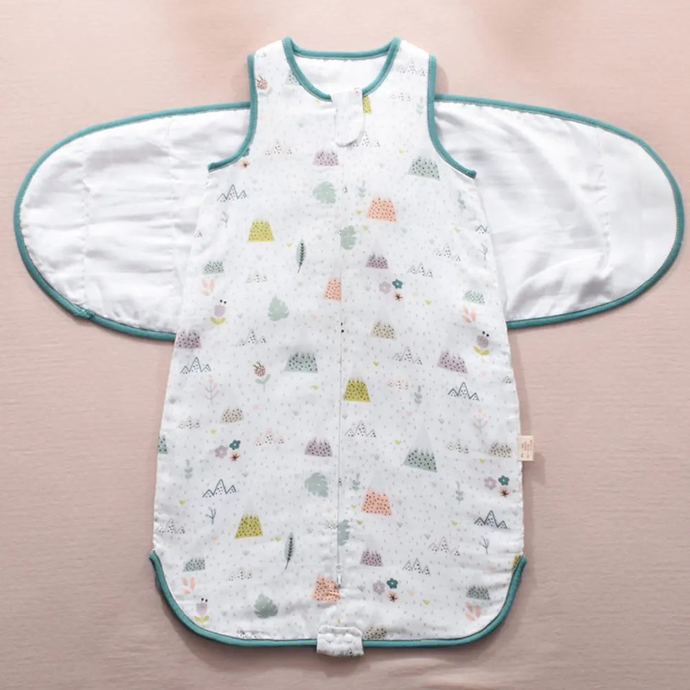 Baby Sleeping Bag Wearable Blanket Newborn Swaddle Wrap Sack Gauze Bamboo Cotton Spring 1Tog Sleep Bag Changing Diaper 0-24M