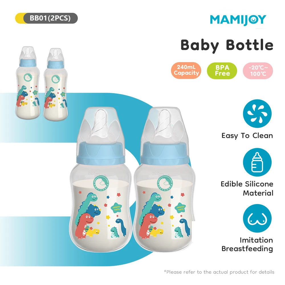 MAMIJOY 2PCS 150/240ML Baby Bottle Anti-Drop Heat-Resistant Milk Bottle Newborn Bottle Newborn Feeding Supplies BPAFREE BB01/02
