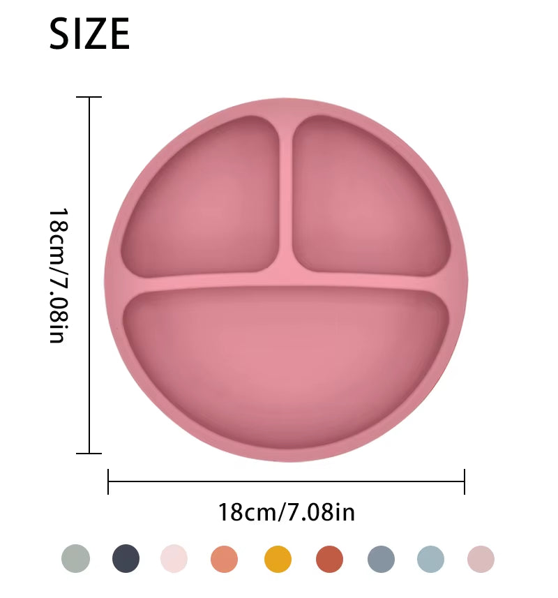 5P Baby Silicone Tableware Set Lid Divided Plate with Suction Bowls Straw Cup Wood Spoon Fork for Toddler Feeding Training Plate