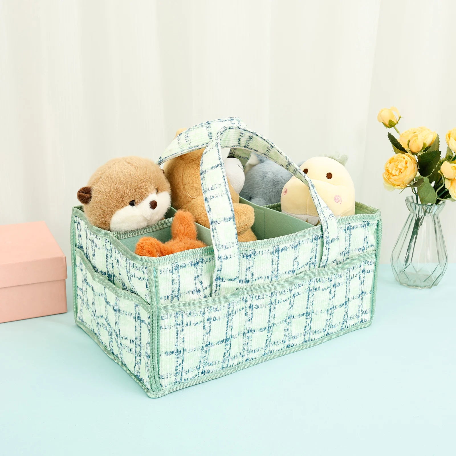 Baby Diaper Caddy Bag Portable Nappy Caddy Storage Basket with Handle Multi Compartment Nursery Storage Basket for Newborn