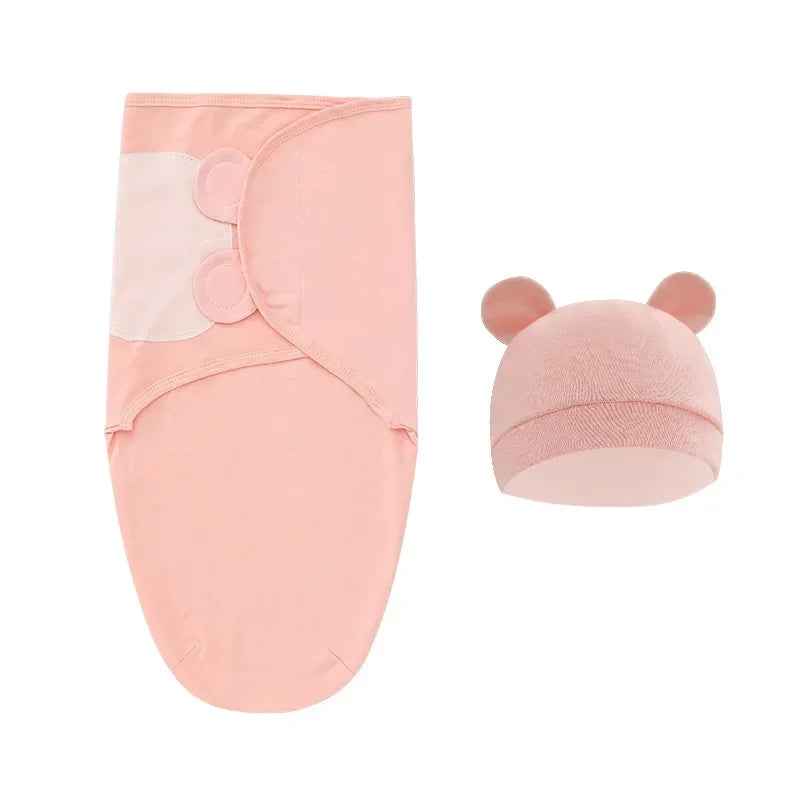 100% Organic Cotton Baby Swaddle Blanket Wrap Hat Set for Infant Adjustable Newborn Swaddle Baby Swaddle for 0-3 Month