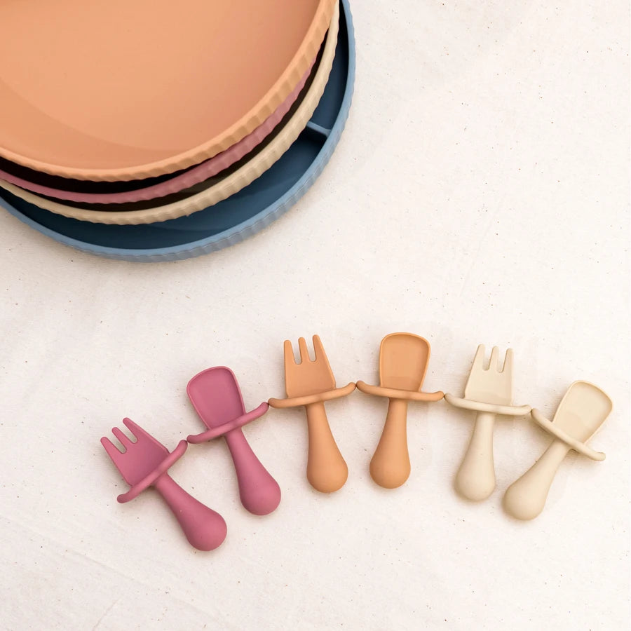 2Pcs/Set BPA Free Silicone Mini Fork Spoon Baby Learning Feeding Solid Food Children'S Tableware Training Utensils for Newborn