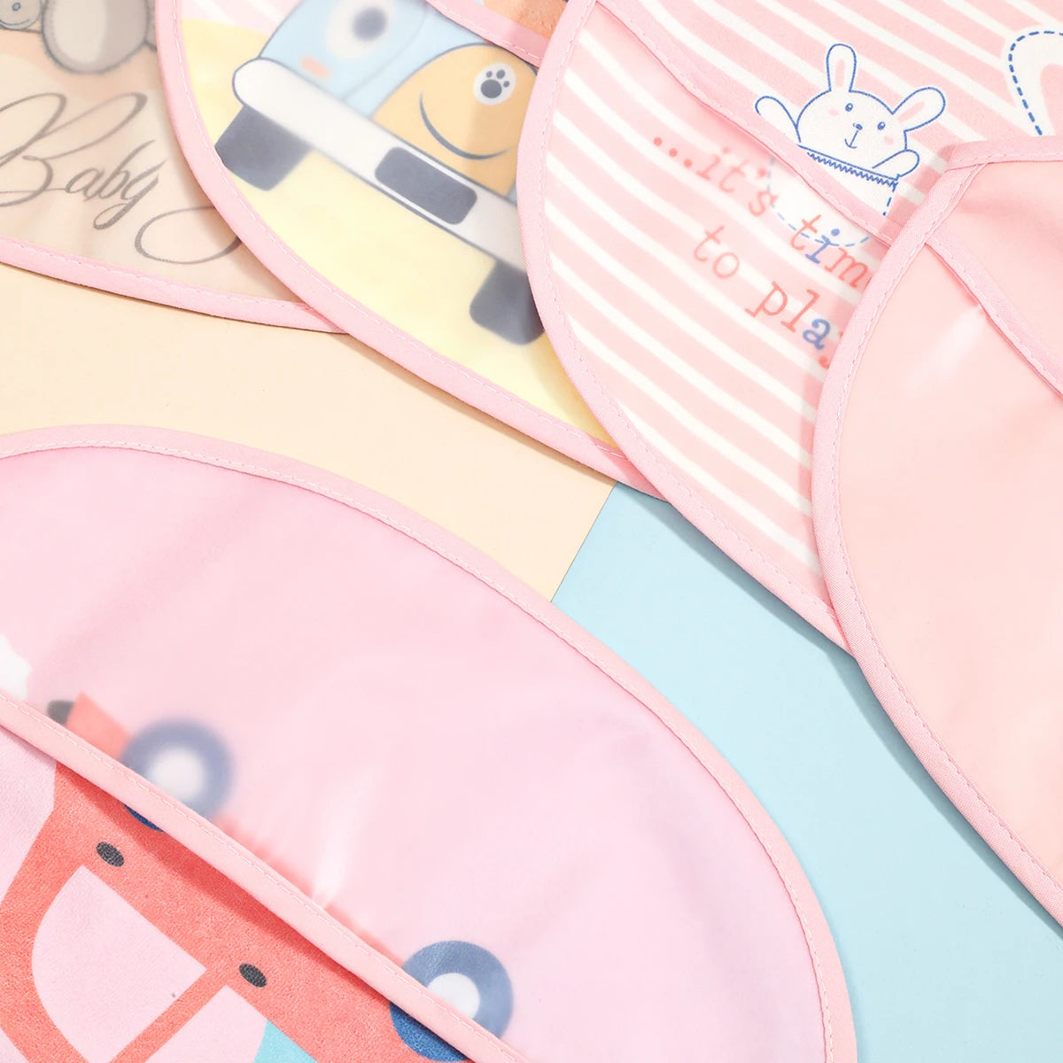 Baby Rice Pocket Bib Antifouling Drool Bib Overgarment Rabbit Wash Drool Pocket PU Waterproof Cape for Children